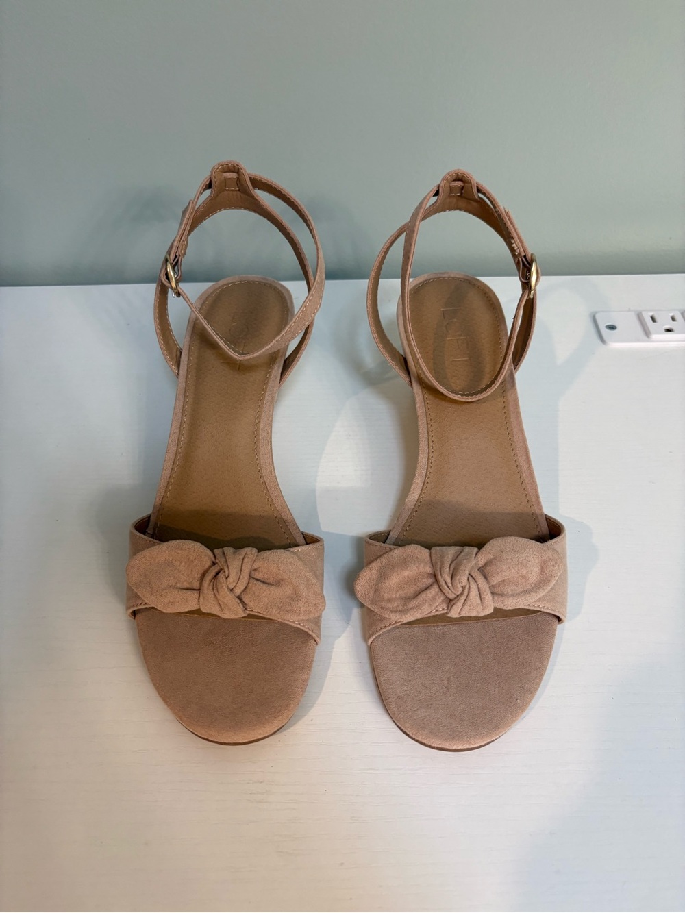 LOFT Tan Knot Front Ankle-Strap Wedge Sandals